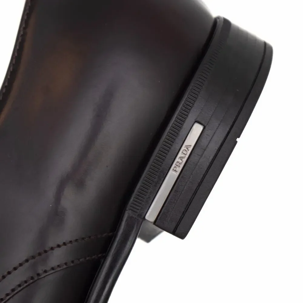 Prada Men's Brushed Leather Cap Toe Laced Up Oxford Dress Shoes Brown UK9 US10